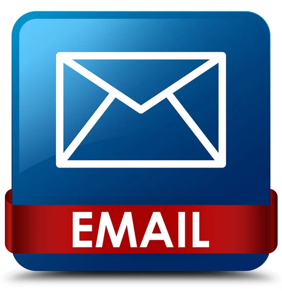 Email blu quadrato pulsante rosso nastro al centro — Foto Stock