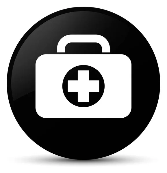 Botiquín de primeros auxilios icono negro botón redondo — Foto de Stock