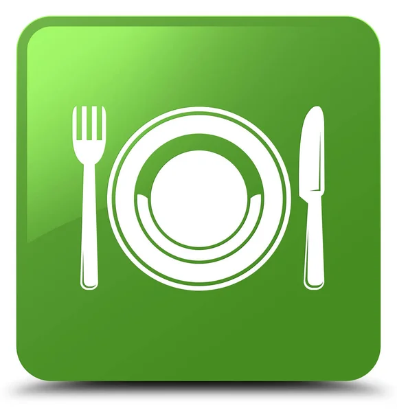 Food plate icon soft green square button — Stock Photo, Image