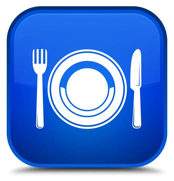 Food plate icon special blue square button — Stock Photo, Image