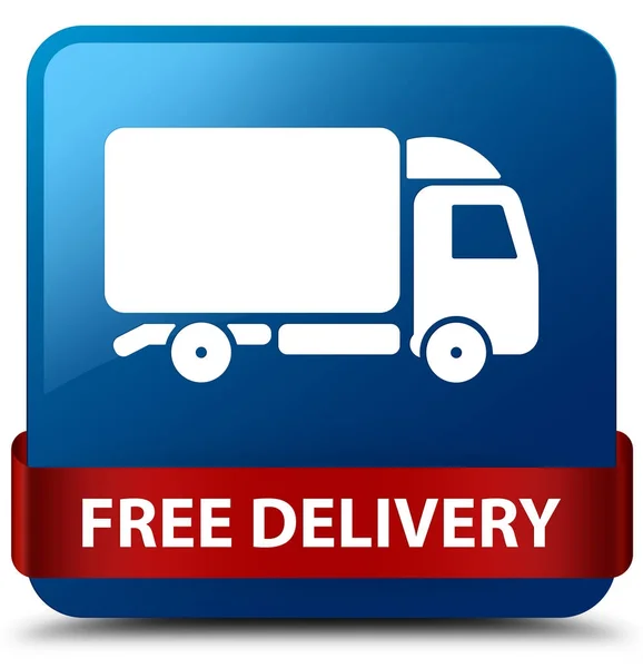 Free delivery blue square button red ribbon in middle — Stock Photo, Image