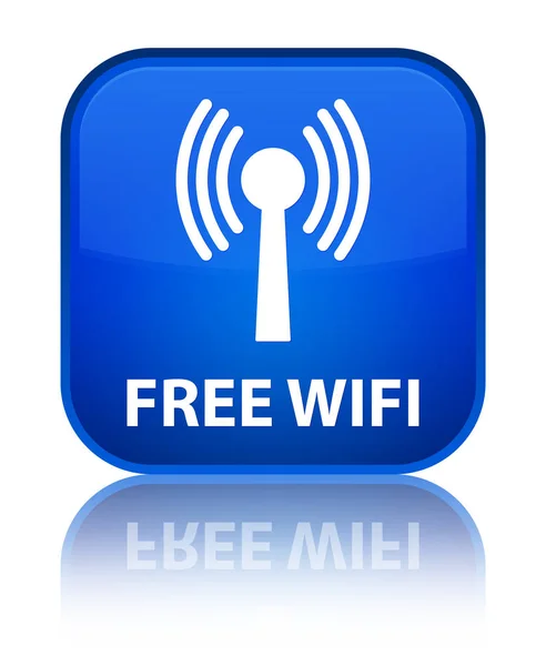 Wifi gratis (red wlan) botón cuadrado azul especial — Foto de Stock