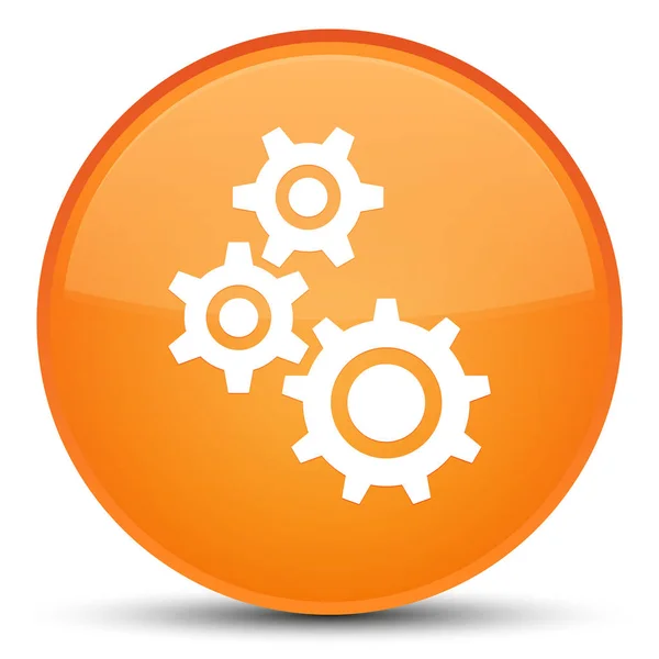 歯車アイコン特別なオレンジ色の丸いボタン — ストック写真