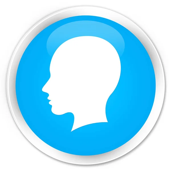헤드 여성 얼굴 아이콘 프리미엄 시안색 블루 라운드 버튼 — 스톡 사진