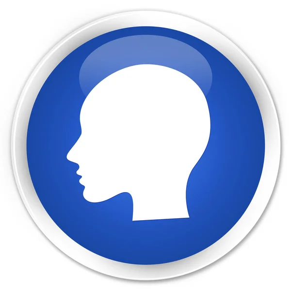 Cabeça mulher rosto ícone prémio azul botão redondo — Fotografia de Stock