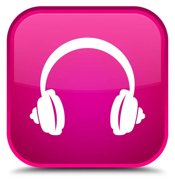 Ícone de fone de ouvido botão quadrado rosa especial — Fotografia de Stock