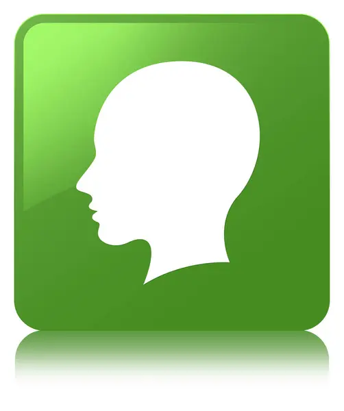 헤드 여성 얼굴 아이콘 부드러운 녹색 사각형 버튼 — 스톡 사진