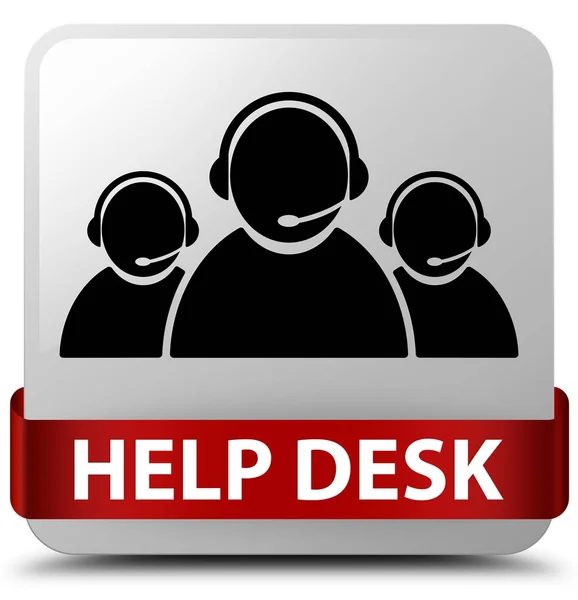 Help desk (customer care team icon) white square button red ribb — Stock Photo, Image