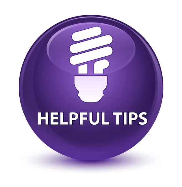 Consejos útiles (icono de la bombilla) botón redondo púrpura vidrioso — Foto de Stock