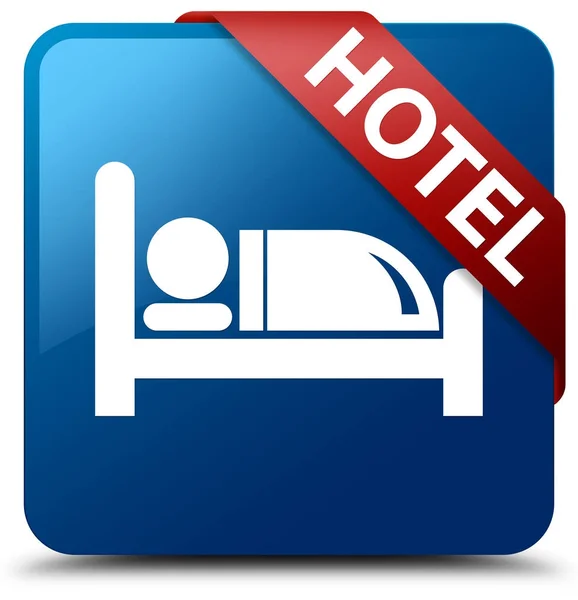 Hotel blå fyrkantiga knappen rött band i hörnet — Stockfoto