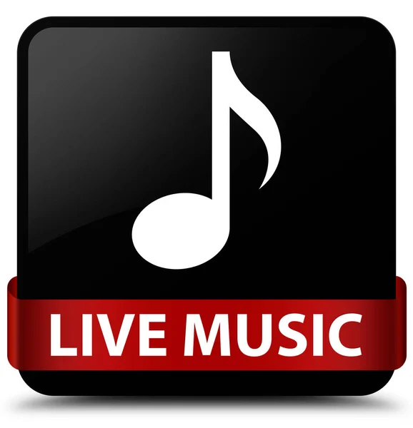 Live music black square button red ribbon in middle — Stock Photo, Image