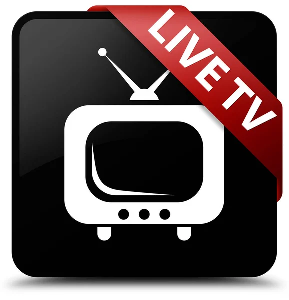 Live TV чорна квадратна кнопка червона стрічка в кутку — стокове фото