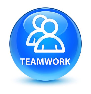 Ekip çalışması (grup simgesi) camsı camgöbeği mavi yuvarlak düğmesi