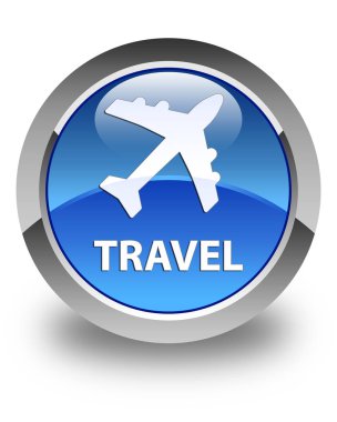 Seyahat (uçak simgesi) parlak mavi yuvarlak düğme