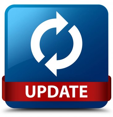 Mavi kare düğme kırmızı kurdele orta güncelleştirmek