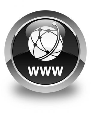 Www (küresel ağ simgesini) parlak siyah yuvarlak düğmesi