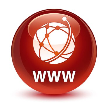 Www (küresel ağ simgesini) cam gibi kahverengi yuvarlak düğmesi