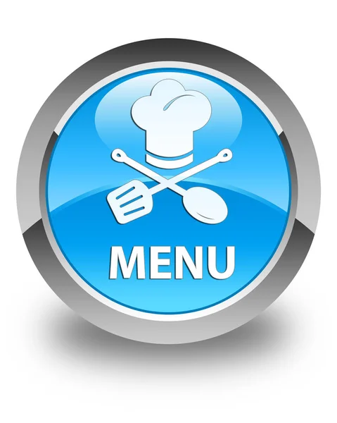 Menú (icono del restaurante) brillante botón redondo azul cian —  Fotos de Stock