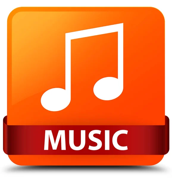 Muzyka (ikona tune) pomarańczowy przycisk kwadratowy czerwoną wstążką w środku — Zdjęcie stockowe
