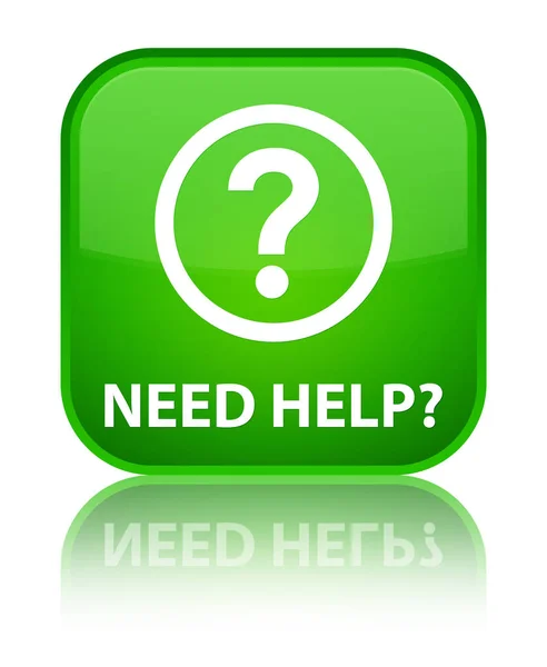 Hulp nodig (vraag) speciale groene vierkante knoop van het pictogram — Stockfoto