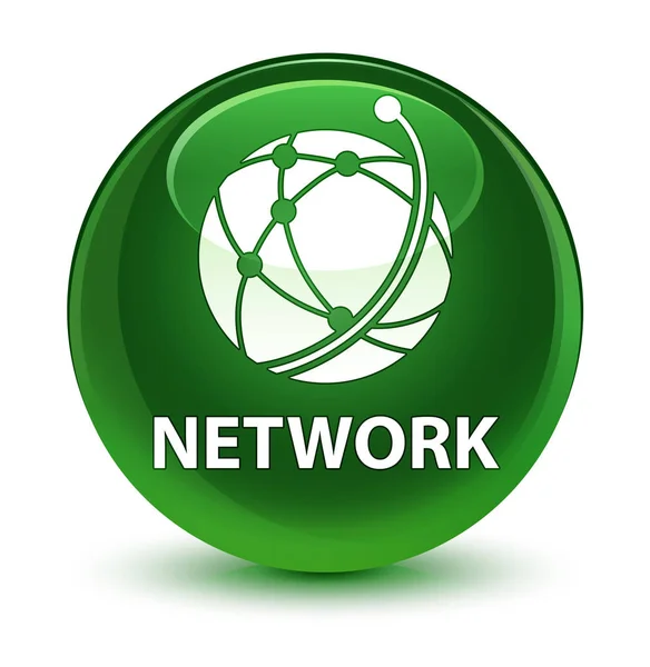 (Küresel ağ simgesini) ağ cam gibi yumuşak yeşil yuvarlak düğmesi — Stok fotoğraf