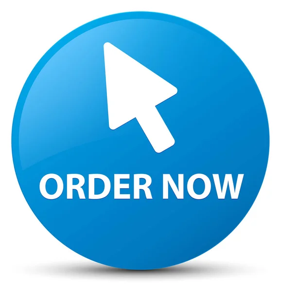 Order now (cursor icon) cyan blue round button