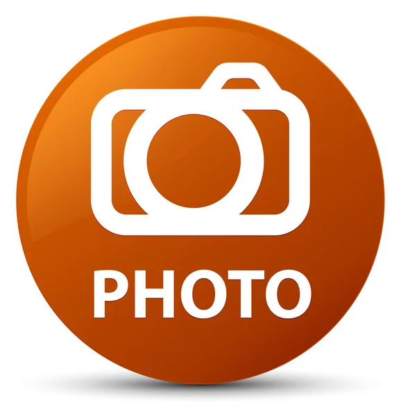 Foto (icono de la cámara) botón redondo marrón — Foto de Stock