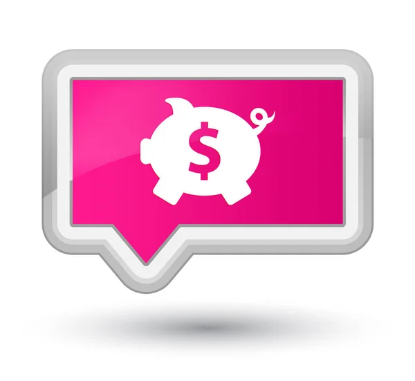小猪银行美元符号图标总理粉红色横幅按钮 — 图库照片