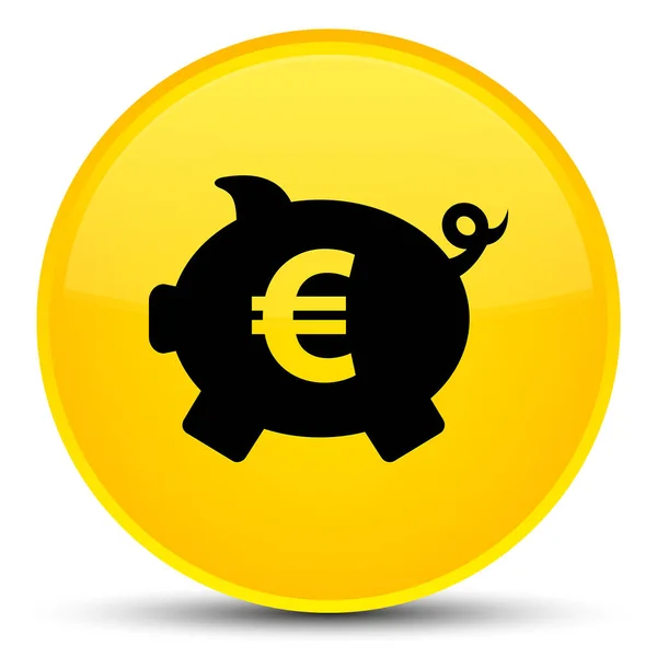 小猪银行欧元符号图标特殊黄色圆按钮 — 图库照片