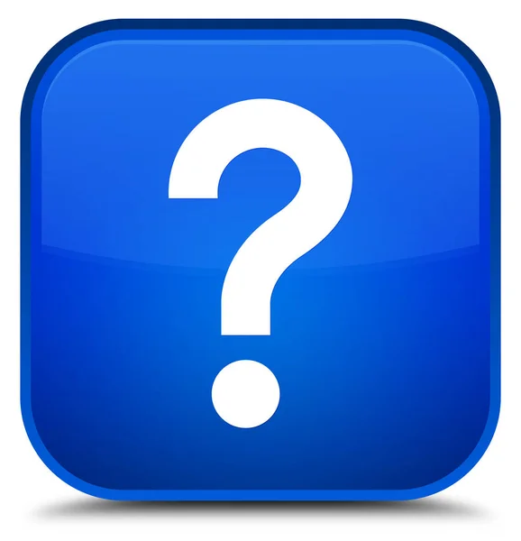 Soru işareti simgesini özel mavi kare düğme — Stok fotoğraf