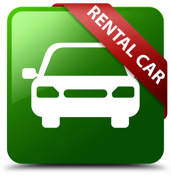 Rental car green square button red ribbon in corner — Stock Photo, Image