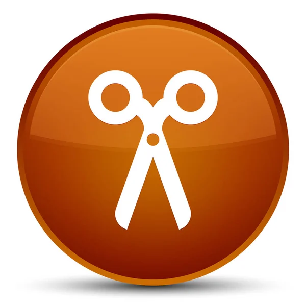 Ciseaux icône spécial bouton rond brun — Photo
