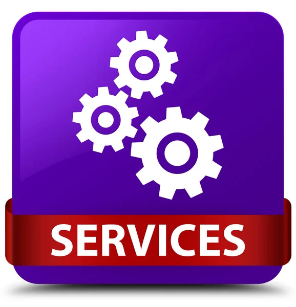 Servicios (icono de engranajes) botón cuadrado púrpura cinta roja en el centro — Foto de Stock