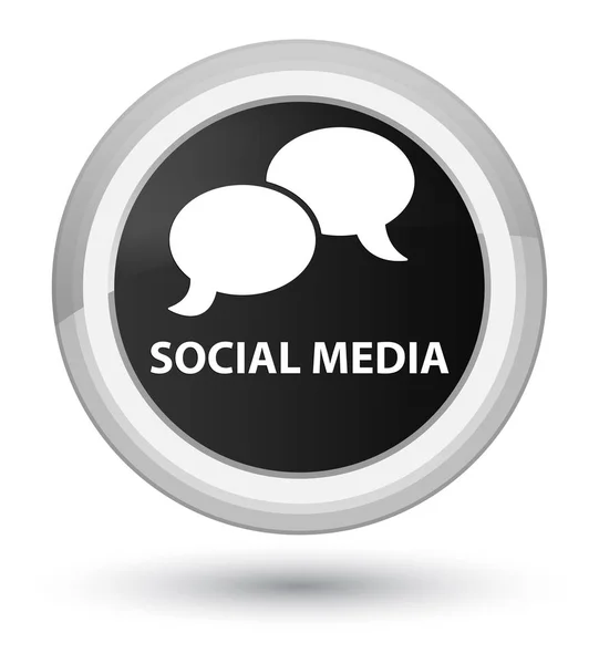 Mídia social (ícone de bolha de chat) botão redondo preto principal — Fotografia de Stock