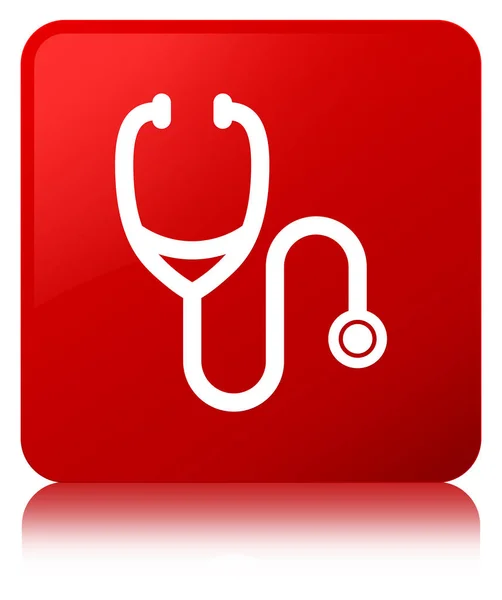 Stethoscope icon red square button — Stock Photo, Image