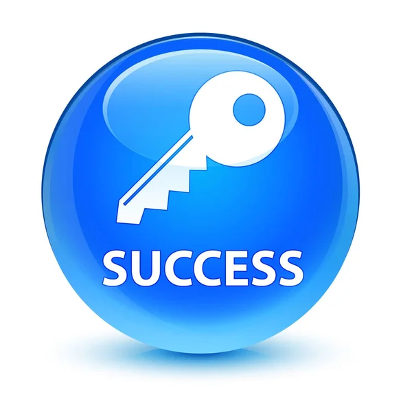 Succes (sleutel icoon) glazig cyaan blauw ronde knop — Stockfoto