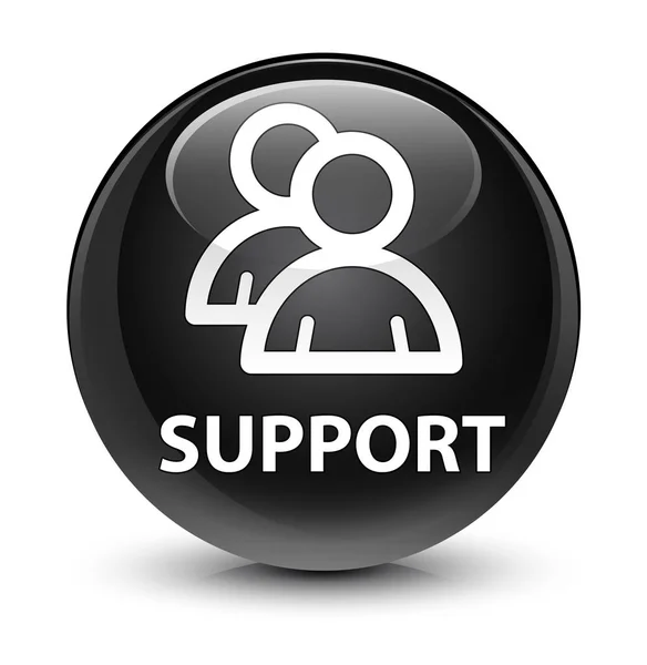 Support (group icon) glassy black round button — Stock Photo, Image