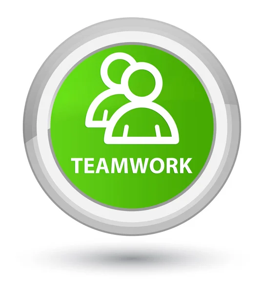 Trabalho em equipe (ícone de grupo) botão redondo verde macio — Fotografia de Stock