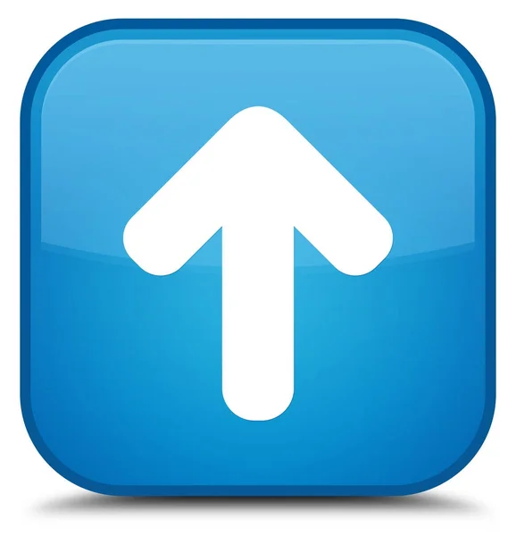 업로드 화살표 아이콘 특별 한 청록색 파란 사각형 버튼 — 스톡 사진