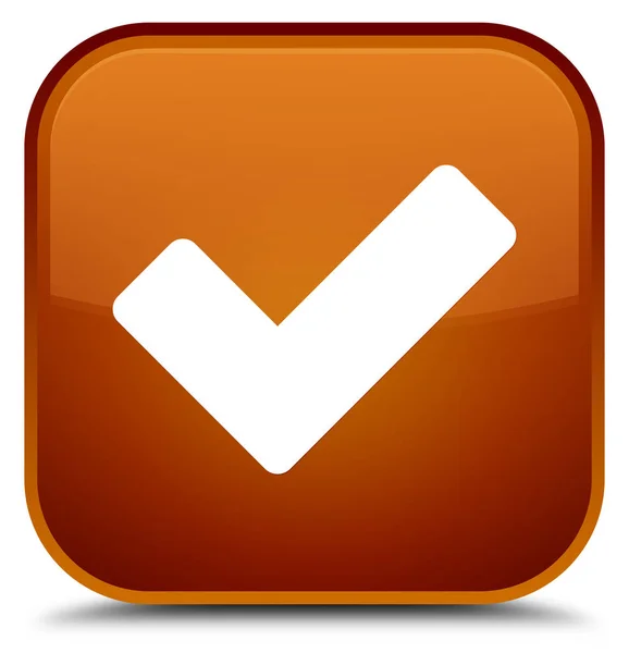 Validar ícone botão quadrado marrom especial — Fotografia de Stock
