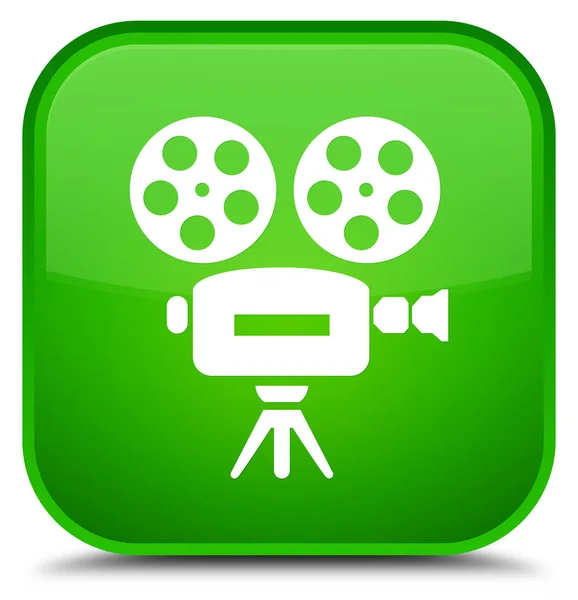 Ícone de câmera de vídeo botão quadrado verde especial — Fotografia de Stock