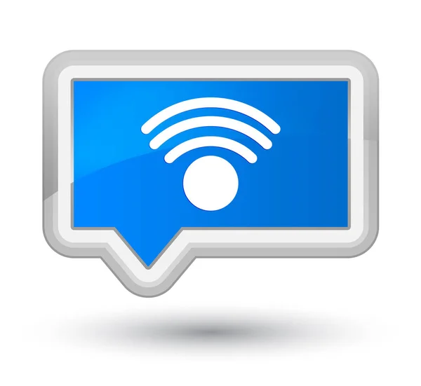 Ícone Wi-Fi ciano principal botão banner azul — Fotografia de Stock