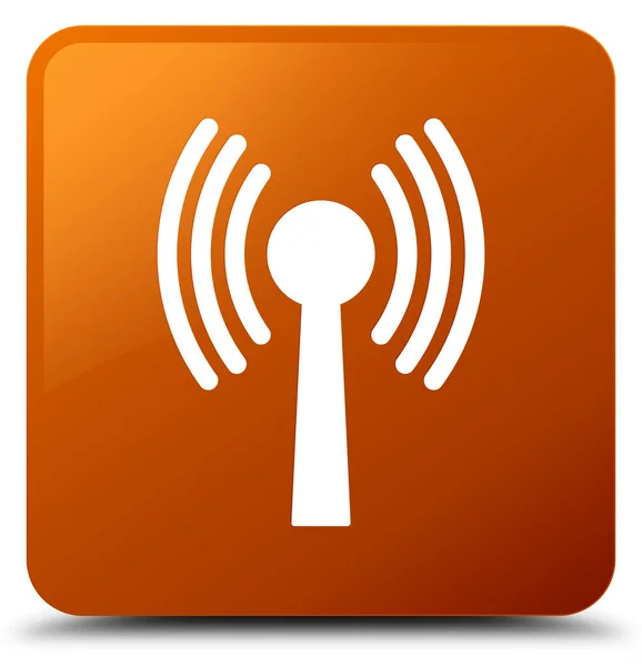 Wlan network icon brauner quadratischer Knopf — Stockfoto