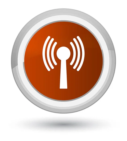 Ícone de rede Wlan botão redondo marrom primo — Fotografia de Stock
