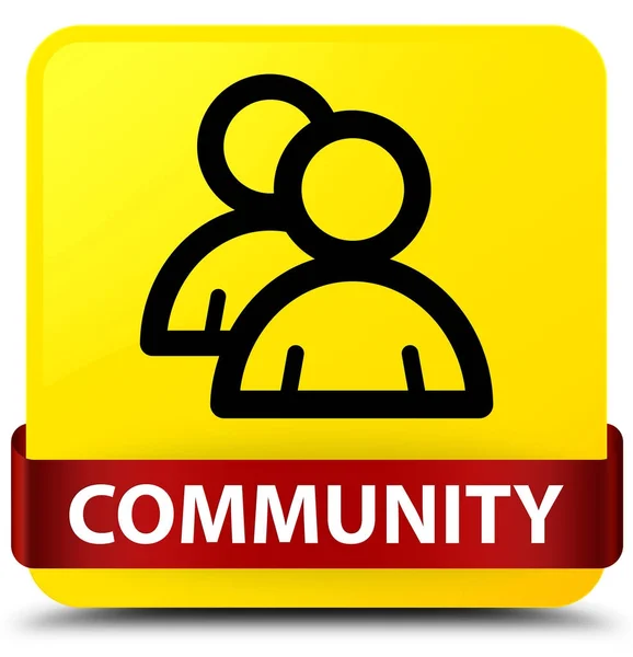 Wspólnoty (grupa ikona) żółty przycisk kwadratowy czerwoną wstążką w środku — Zdjęcie stockowe