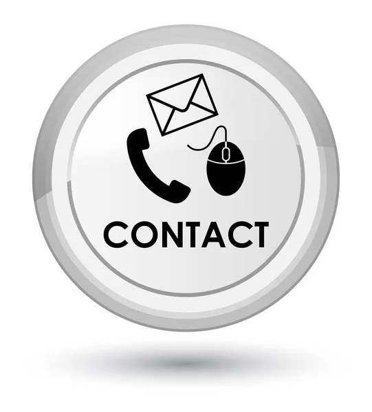 Prvotní kontakt (email a myši ikonu telefonu) bílé kulaté tlačítko — Stock fotografie