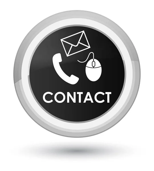 Contato (telefone e-mail e ícone do mouse) botão redondo principal preto — Fotografia de Stock