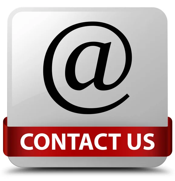 Contacte-nos (ícone de endereço de e-mail) branco quadrado botão fita vermelha i — Fotografia de Stock