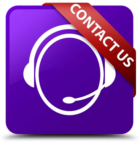 Contact us (customer care icon) purple square button red ribbon