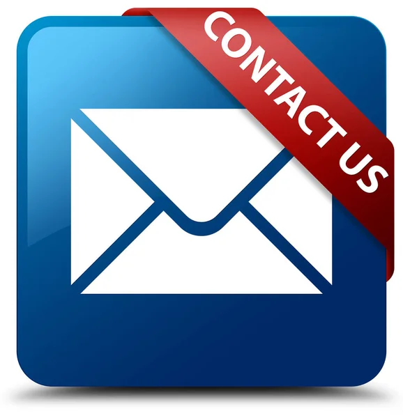 Contattaci (icona e-mail) blu quadrato pulsante rosso nastro in angolo — Foto Stock